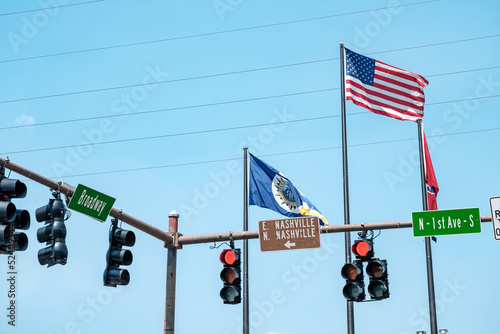 american flag on the street Nashville Broadway 