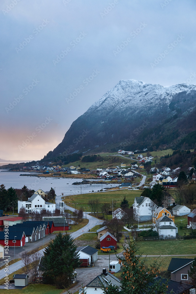 Fototapeta premium The island of Godøy in winter, Sunnmøre, Møre og Romsdal, Norway.