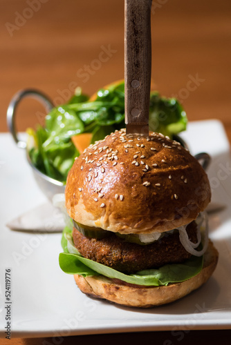 close up on vegetarian burger 