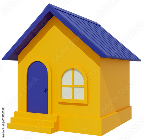 3d rendering yellow house with blue roof for icon.