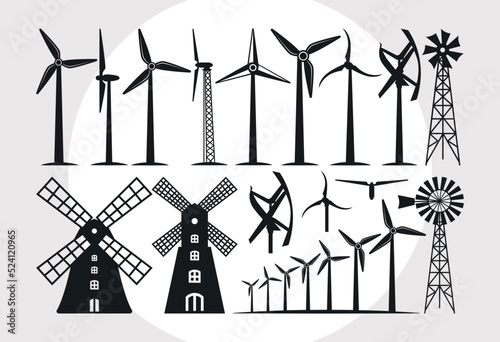 Wind Turbine SVG Cut File, Wind Turbines Landscape Svg, Wind Energy Svg, Windmill Svg, Electric Pole Svg, Farmhouse Windmill Svg