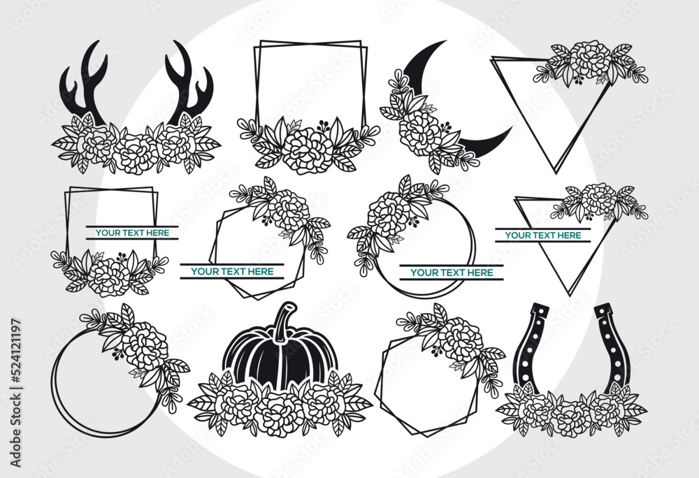 Floral SVG Bundle, Floral Deer Antlers, Floral Horseshoe, Floral