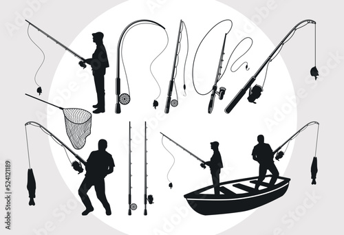 Fishing Rod SVG Bundle, Fishing Net Svg, Fishing With Boat Svg, Fish Svg, Fishing Pole Svg, Fishing Hook Svg, Fishermen Svg, photo