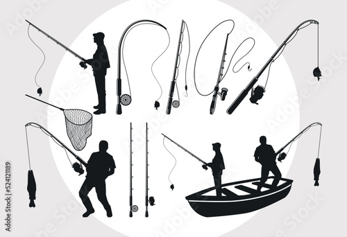 Fishing Rod SVG Bundle, Fishing Net Svg, Fishing With Boat Svg, Fish Svg, Fishing Pole Svg, Fishing Hook Svg, Fishermen Svg,