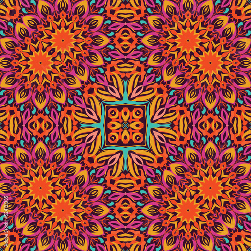 Abstract festive colorful floral vector ethnic tribal pattern and Doodle vintage Violet lace Doodle Ethnic Festive Abstract Vector Pattern
