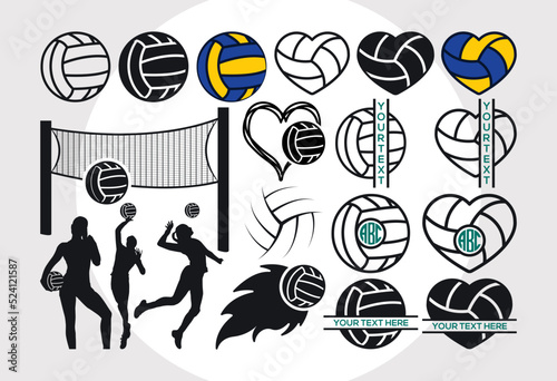 Volley Ball SVG Cut File, Sports Ball Svg, Volleyball Player Svg, Volleyball Heart Shape Svg, Volleyball Net Svg,Fire With Volleyball Svg, Ball Svg, Volley Ball Lover Svg, Monogram, photo
