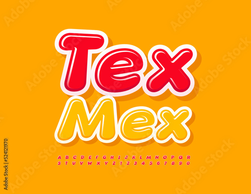 Vector advertising sign Tex Mex. Bright Red Font. Set of modern Alphabet Letters and Numbers set