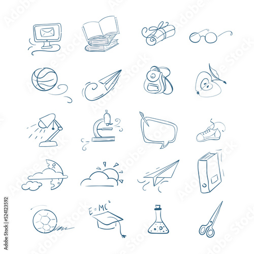 Set of education doodle vector illustration in cute freehand drawn style. Back to school doodles collection isolated on white background