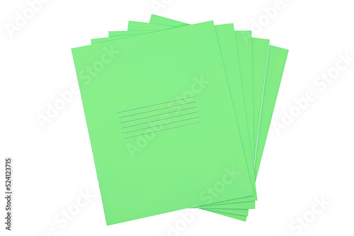 Green school notebooks isolated on a white background..
