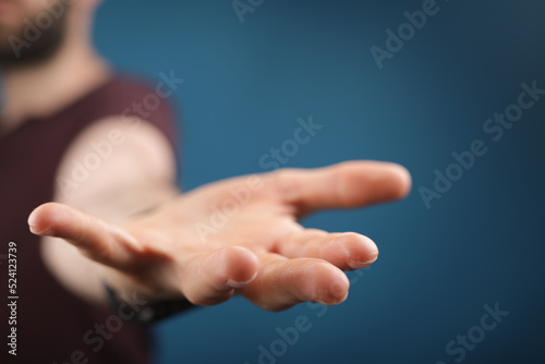 open hand young man clean