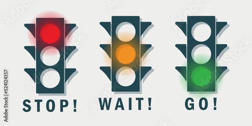 Stop Wait Go set of traffic light signals
