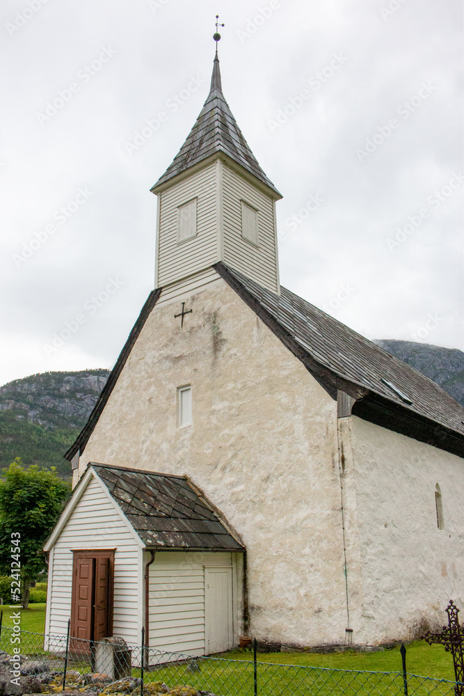 Eidfjord gamle kyrkje (old church) near Eidfjord Vestland in Norway (Norwegen, Norge or Noreg)