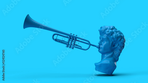 3d render troubadour isolated blue background music pop art