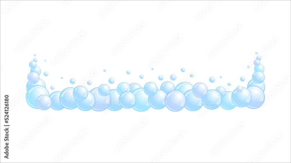 Soap bubble divider. Horizontal foam decoration element. Blue suds cloud. Vector - obrazy, fototapety, plakaty 