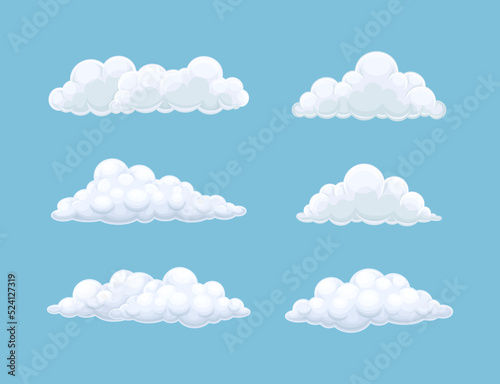 Soft White Fluffy Clouds in Blue Sky and Heaven Vector Set