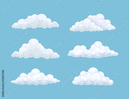 Soft White Fluffy Clouds in Blue Sky and Heaven Vector Set