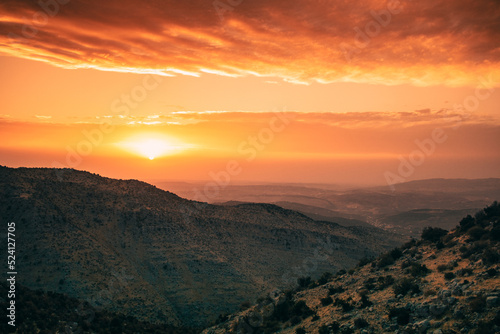 sunset view over the mountains in Lebanon, Chebaa.