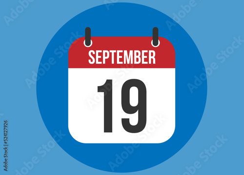 19 September blue calendar vector. Calendar september with circle in background clear.