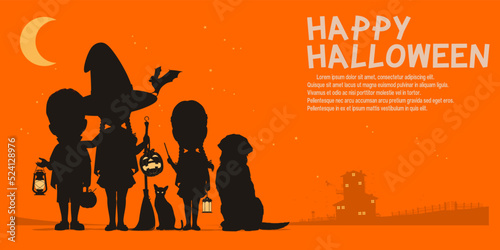 silhouette of kids with Halloween costume