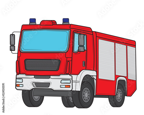 Fire truck ambulance car.Side view.Vector illustration.