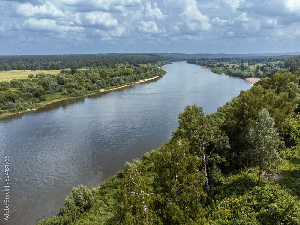 Aerial view the Oka River near small town Tarusa in Russia.