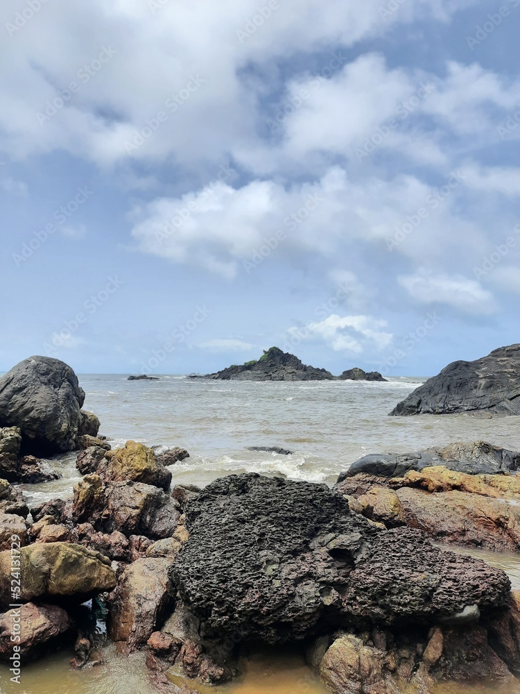 rocks and sea rocky beach sand bay 