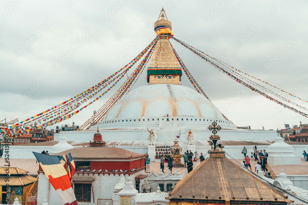 Boudhanath Stupa in Kathmandu, Nepal on a stormy day