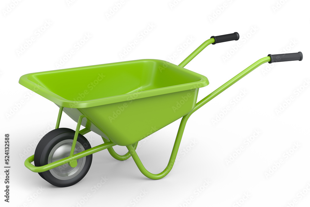 Garden wheelbarrow isolated on white background. Handcart with wheel. Garden wheelbarrow isolated on white background. Handcart with wheel.