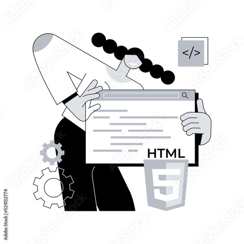HTML5 website development abstract concept vector illustration. HTML5 development, website design element, menu bar, responsive landing page, user experience abstract metaphor.