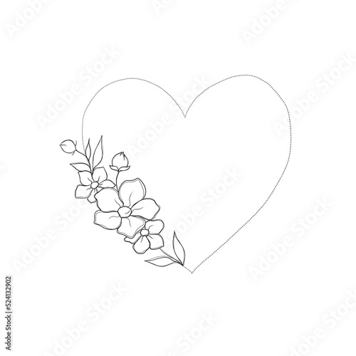 Beautiful sketch of a tattoo - a delicate twig with flowers . Flowers Periwin...
