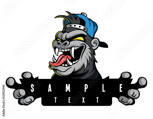Cartoon style funny, roaring gorilla image. Mascot design concept. Isolated on white background.