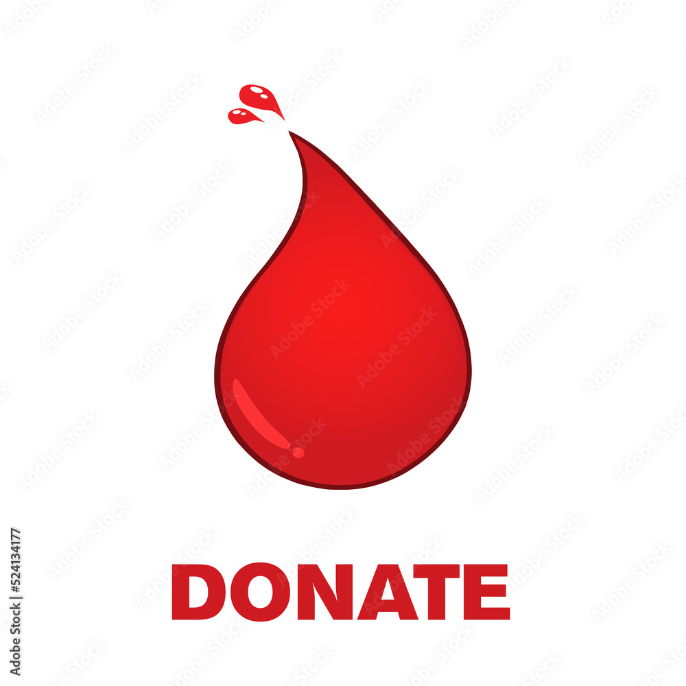 Obraz premium Red Blood Drop Symbol And Text Donate. Hand Drawn Illustration Isolated On Transparent Background 