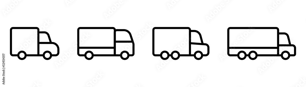 Delivery truck. Lorry icon. Outline delivery truck icon. Cargo vehicle set. Delivery lorry in line. Courier truck in outline. Lorry sign in black. Stock vector illustration Delivery truck. Lorry icon. Outline delivery truck icon. Cargo vehicle set. Delivery lorry in line. Courier truck in outline. Lorry sign in black. Stock vector illustration