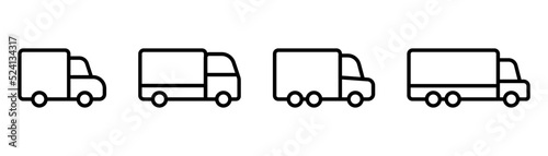 Delivery truck. Lorry icon. Outline delivery truck icon. Cargo vehicle set. Delivery lorry in line. Courier truck in outline. Lorry sign in black. Stock vector illustration