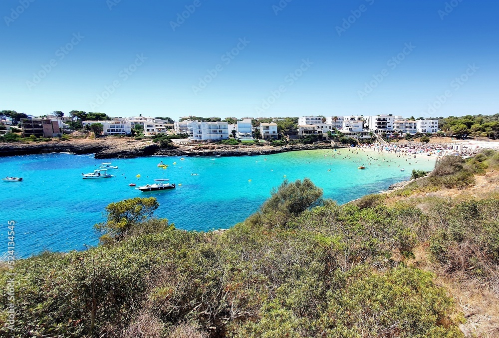 A view of beautiful beach Cala Marcal in Portocolom resort, Mallorca, Spain.