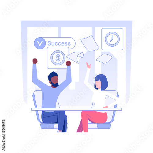 Celebrate product success isolated concept vector illustration. Group of business partners happy with new startup success, launching product process, market research vector concept.