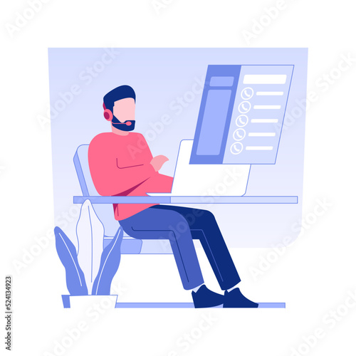 Cold calling isolated concept vector illustration. Smiling call center worker with headset, customer complaints, service information, professional cold calling in sales vector concept.