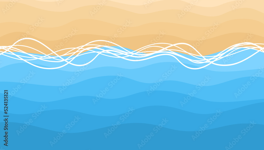 Sand beach background with blue sea waves. Vector top view summer ...