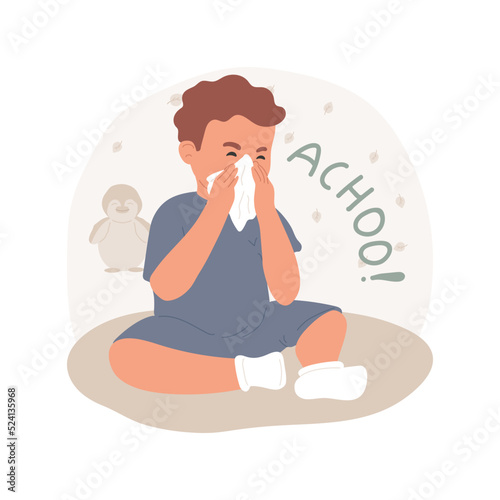 Learn to cover sneezing isolated cartoon vector illustration. Learning to sneeze in a cuff, protect from virus, personal hygiene, cover mouth, child self-care, daycare center vector cartoon.