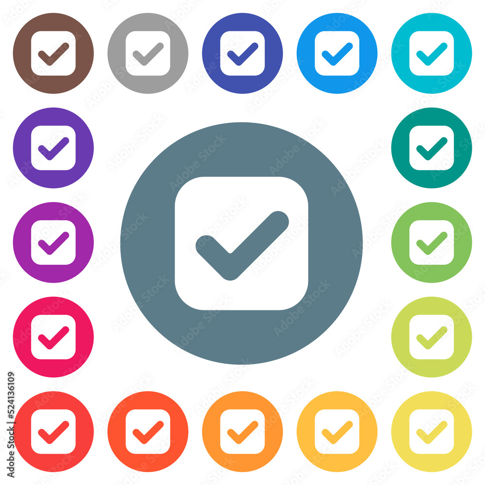 Checkbox solid flat white icons on round color backgrounds Checkbox solid flat white icons on round color backgrounds