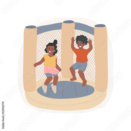 Inflatable play place isolated cartoon vector illustration. Family leisure time, bouncy castle, backyard play place, fun activity for kids, inflatable toy, children jumping vector cartoon.