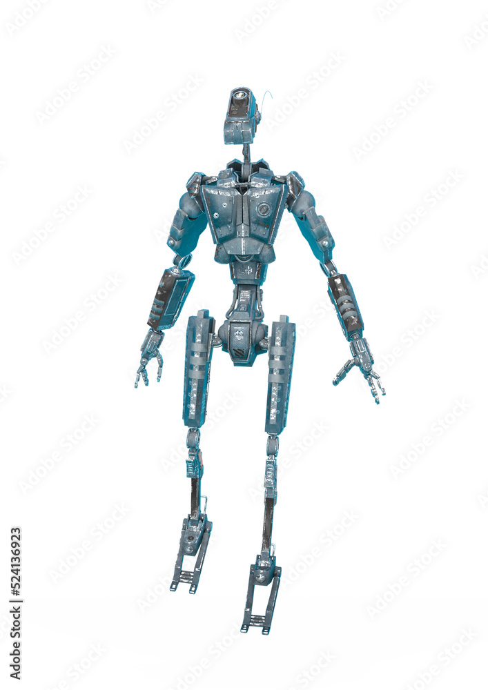 worker robot is jumping in white background