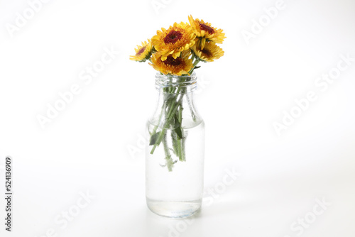 ガラス瓶にいけた菊の花束