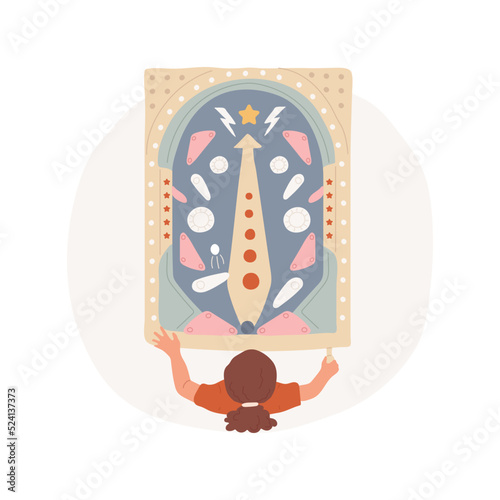 Pinball isolated cartoon vector illustration. Pinball machine, child playing arcade, hold flipper, family leisure time, gaming club for children, bouncing ball game, manipulate vector cartoon.
