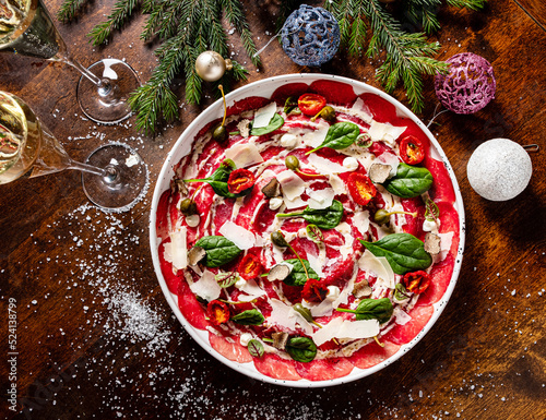 Christmas beef carpaccio with beef