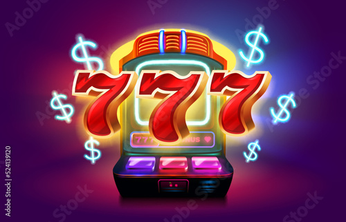 Casino slots machine winner, fortune of luck, 777 win banner. Vector