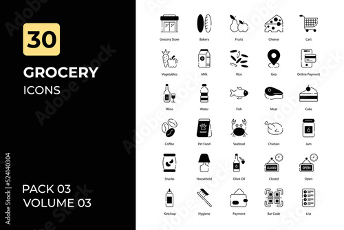 Grocery icons collection. Set contains such Icons as bag, bakery, bread, and more