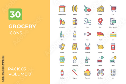 Grocery icons collection. Set contains such Icons as bag, bakery, bread, and more