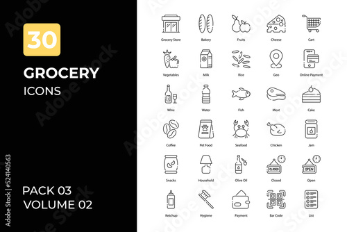 Grocery icons collection. Set contains such Icons as bag, bakery, bread, and more