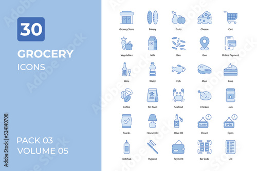 Grocery icons collection. Set contains such Icons as bag, bakery, bread, and more